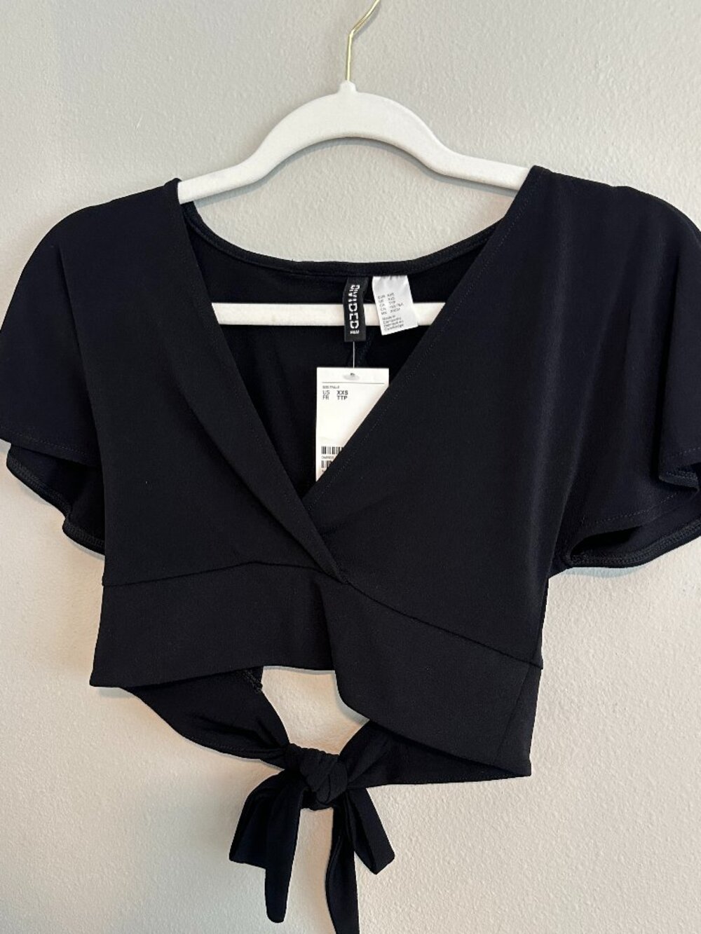 Black Wrap Crop Top with Tie Back